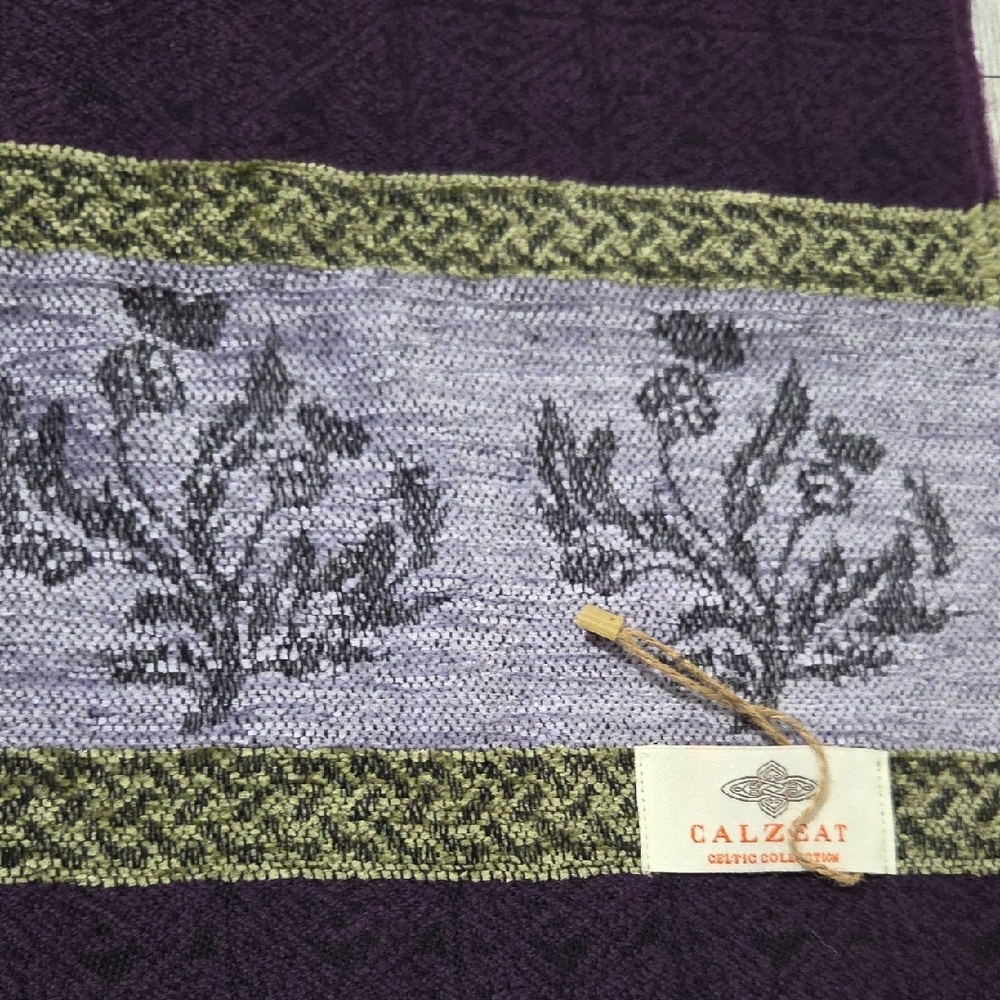 Calzeat Celtic Purple and Green Floral Scarf - Picture 2 of 7